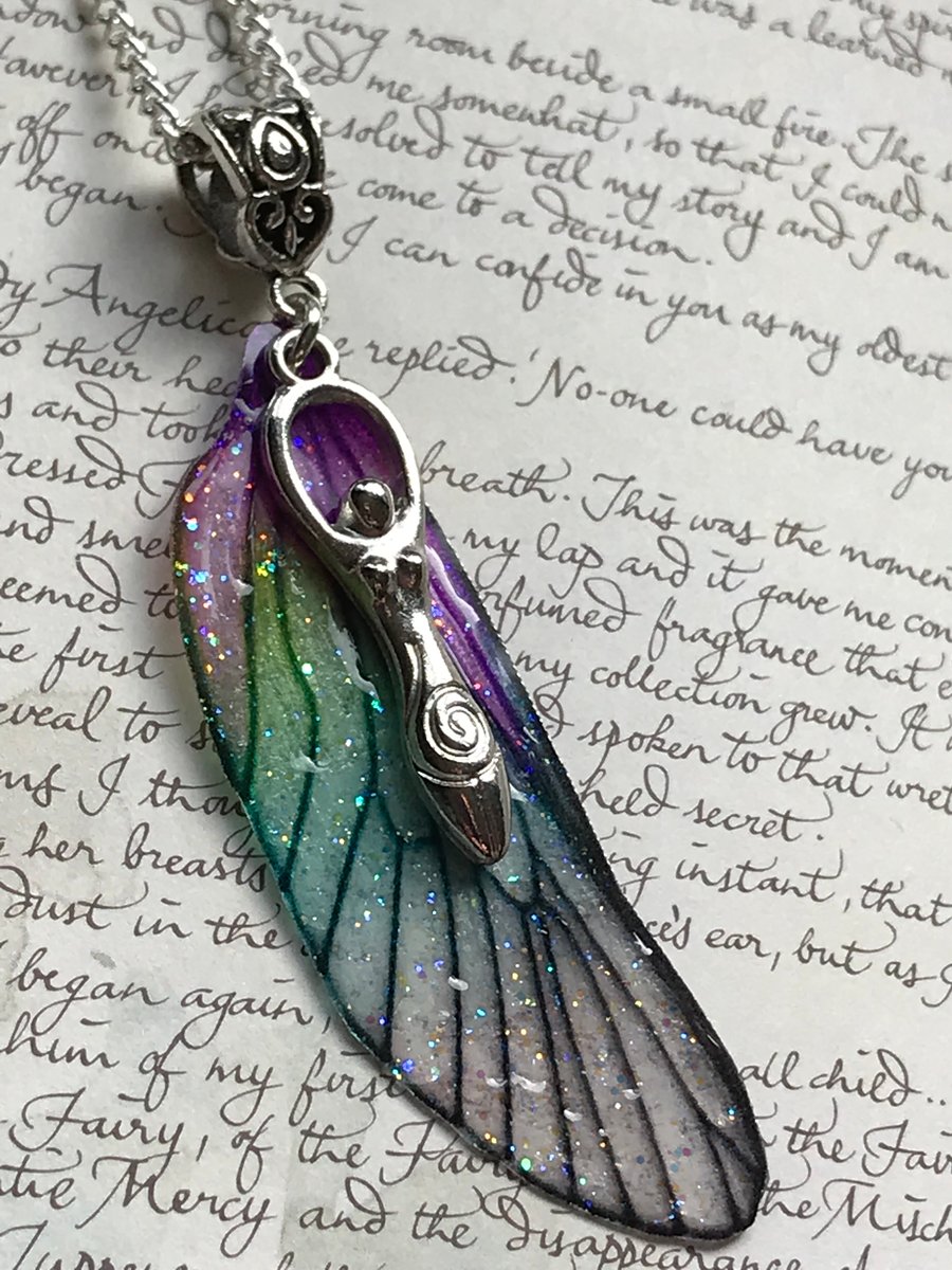 Purple and Green Goddess Fairy Wing Necklace