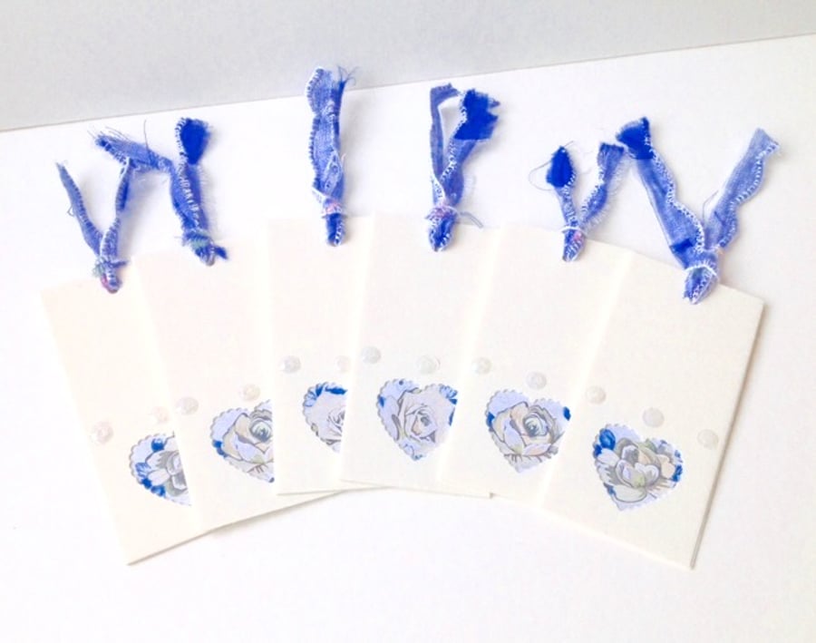 Gift Tags Set of Six,Blue Floral & Ivory Handmade Gift Tags