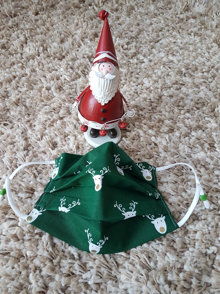 Small Adult or Teenager face covering – Gold Nosed Reindeer print 