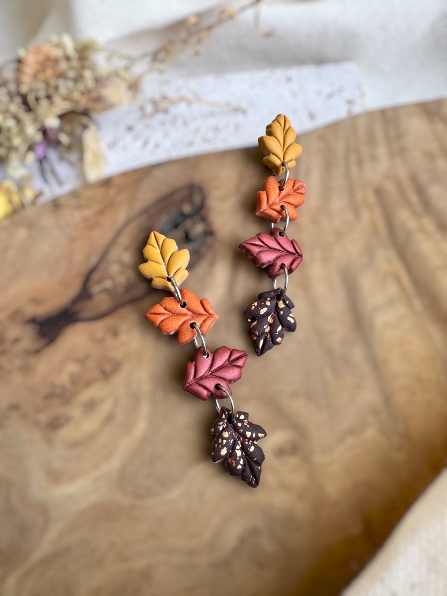 Autumns Cascading Multi Tone Polymer clay Leaf Earrings