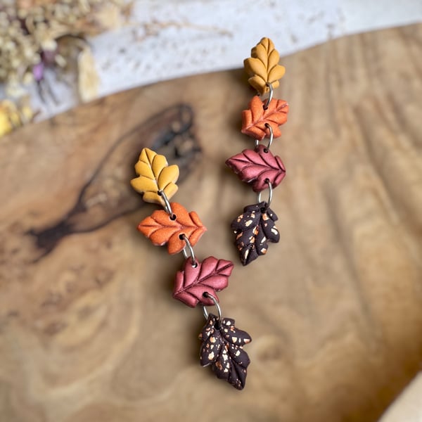 Autumns Cascading Multi Tone Polymer clay Leaf Earrings
