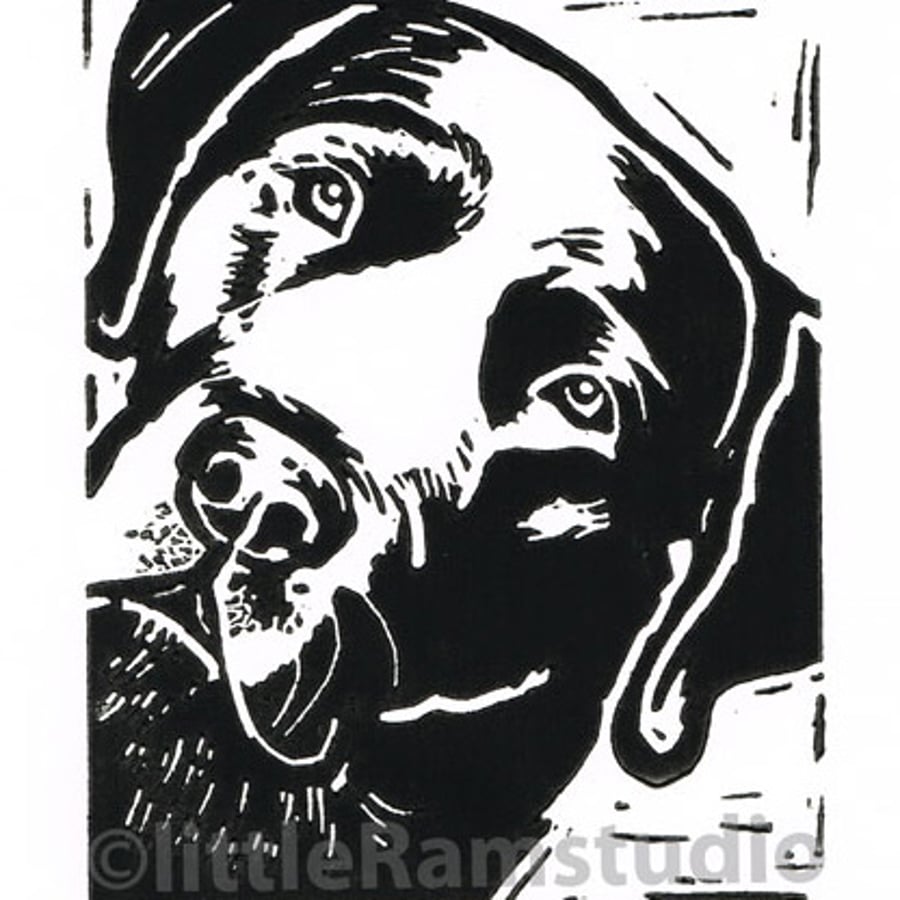 Black Labrador Dog - Original Hand Pulled Linocut Print