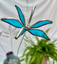 Stained Glass Flower - Handmade 3D Blue Clematis - Silver Finish - Image 1