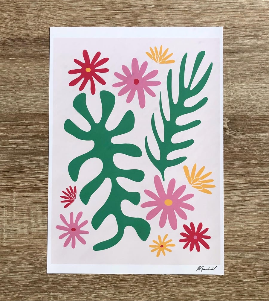 Matisse Flowers Print, A4 Giclee Print, Graphic Art, Floral Wall Art, Fun Art 