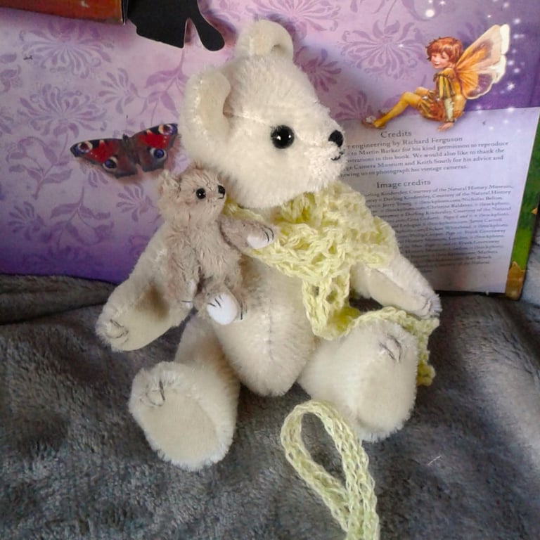 Collectable Mohair bear with her own miniature teddy bear 'Lily and Spud'