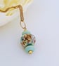 Soft Green Lampwork Glass Pendant Necklace on 18" Gold Tone Chain - Image 2