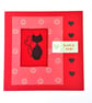 Black cat cross stitch card with "Love you" wording