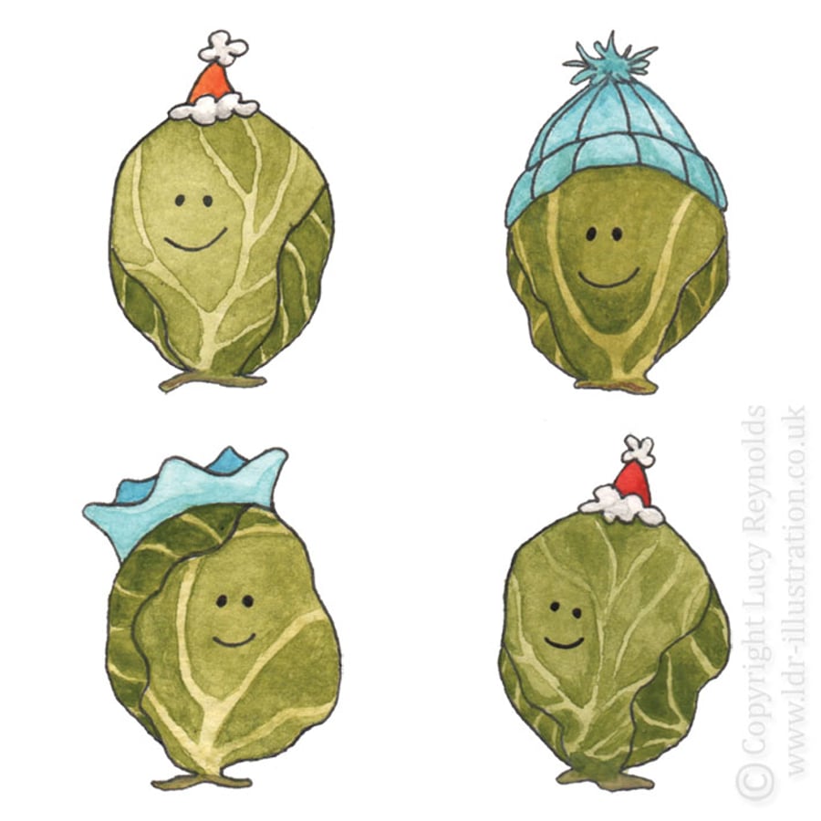 Small Smiley Sprouts Christmas Card (Blue hats)