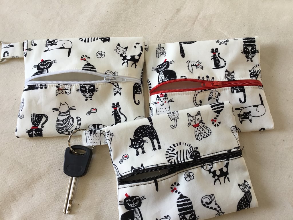 Key coin zipper cat fabric purse