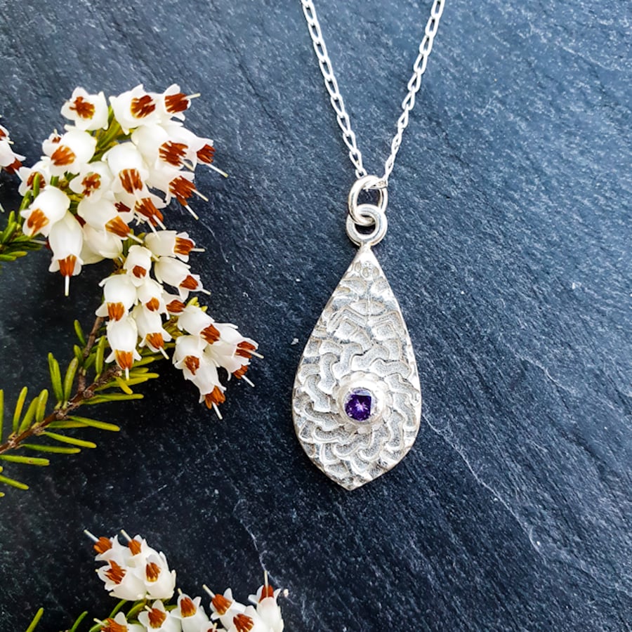 Recycled Silver Mandala Teardrop Pendant