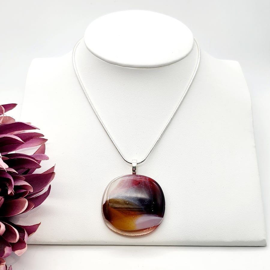 Unique fused glass abstract pendant