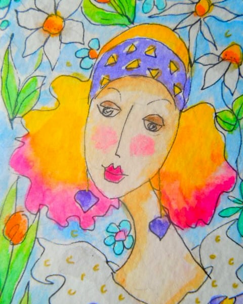 Original collectable ACEO watercolour painting - Flower power.