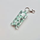 Key ring lip balm holder in aqua and black fabric keyring 