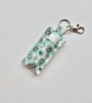 Key ring lip balm holder in aqua and black fabric keyring 