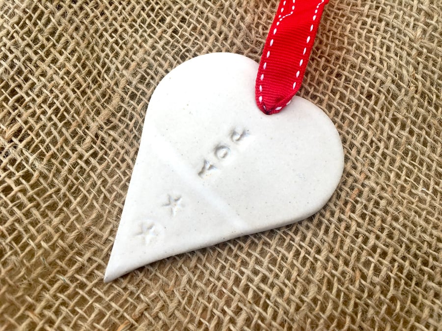 Ceramic christmas joy hanger,  Love heart hanger, handmade pottery