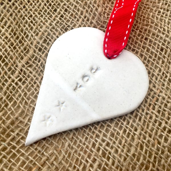 Ceramic christmas joy hanger,  Love heart hanger, handmade pottery