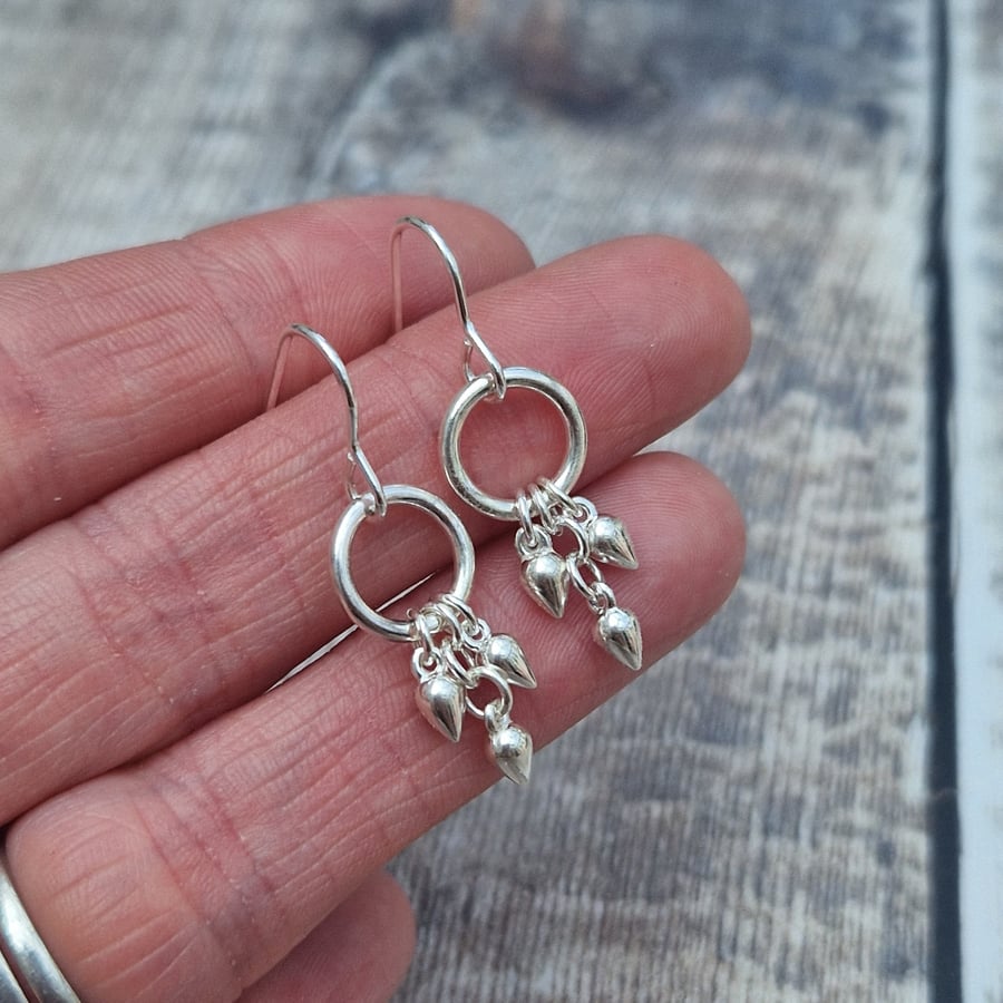 Sterling Silver Circle Earrings with Beaded Drops
