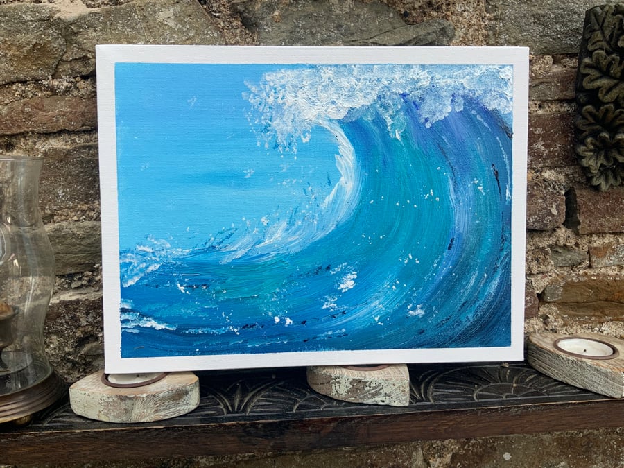 Sea Wave. Acrylic Painting. 12” by 9”. Block canvas. Lovely Gift. 