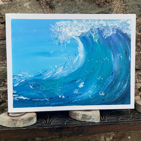 Sea Wave. Acrylic Painting. 12” by 9”. Block canvas. Lovely Gift. 