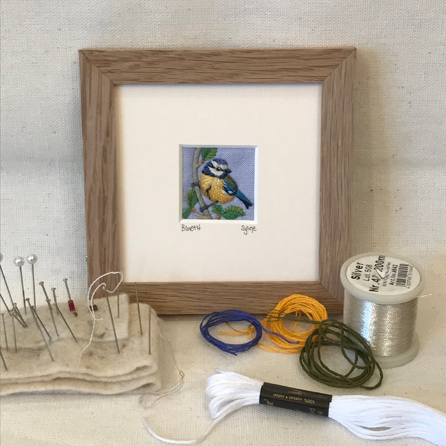 Blue Tit - hand stitched picture 