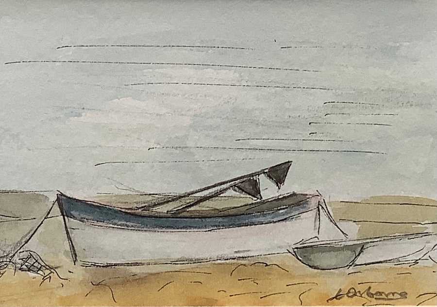 Fishing boats - miniature orginal. Watercolour, pen, ink. 