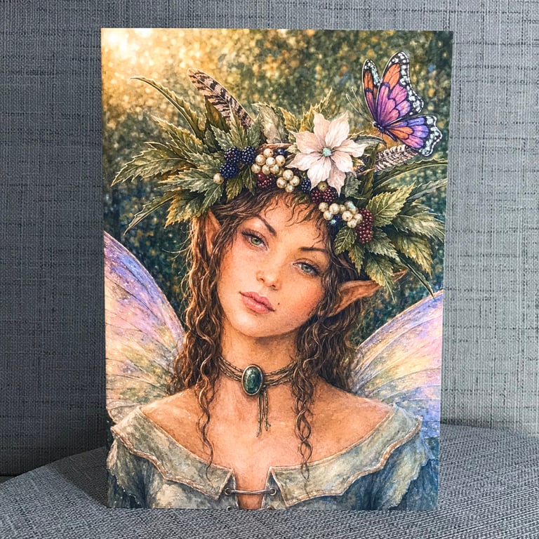 Birthday Card Woodland Fairy - Botanical Fairy & Butterfly - A5 Greeting Card