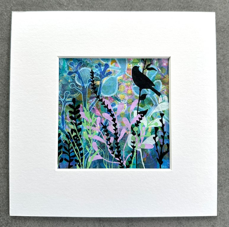 Night Song – Original Mixed Media Bird & Botanical Artwork