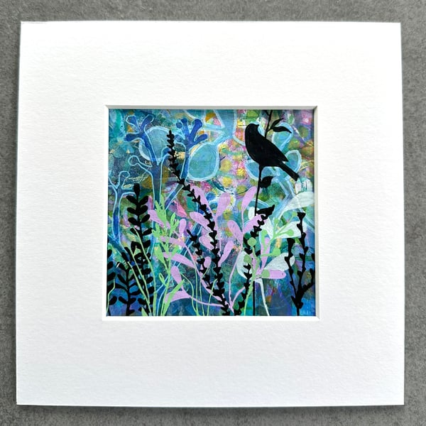 Night Song – Original Mixed Media Bird & Botanical Artwork