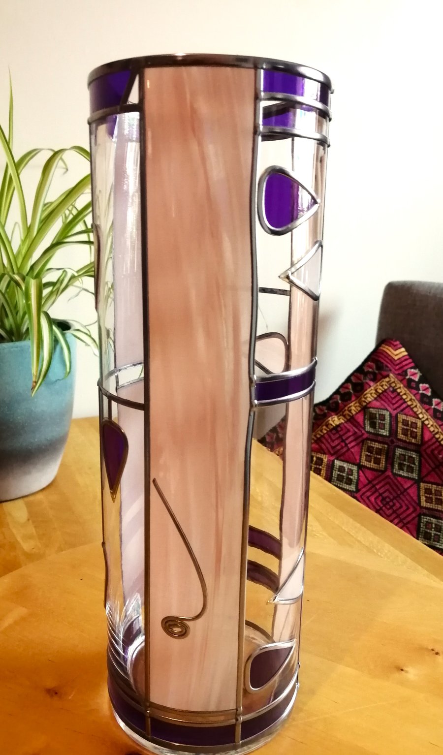 Heliotrope is an Art Deco Stained Glass Effect Flower Vase 30cm Tall