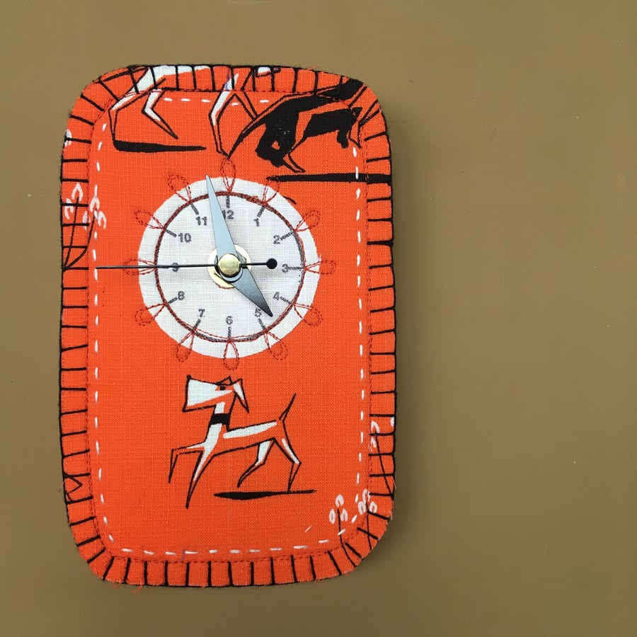 Orange Retro dog fabric - one cheeky dog