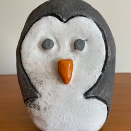 Raku penquin sculpture