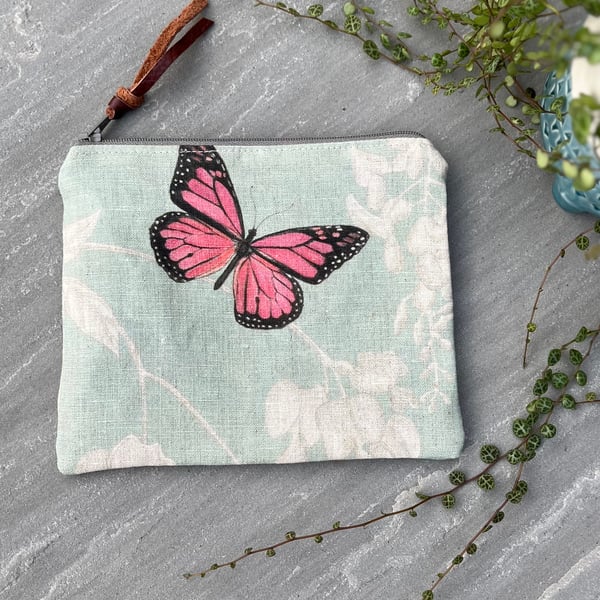 Butterflies linen small zip pouch