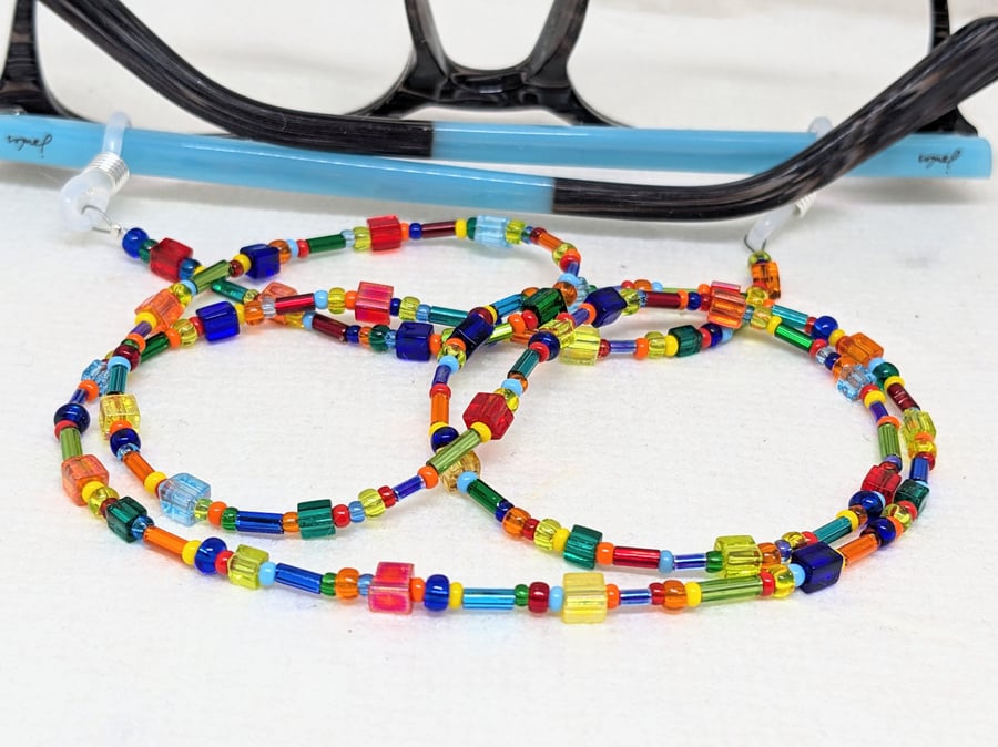 Glasses lanyard made with multicoloured Czech glass beads