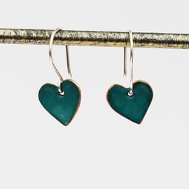 Teal coloured enamel heart earrings