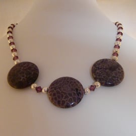 Purple Fossil Jasper and Crystal Necklace.