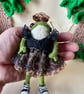 Miniature Knitted Little Frog Ornament, Poseable Gothic Glamour Leopard Print 