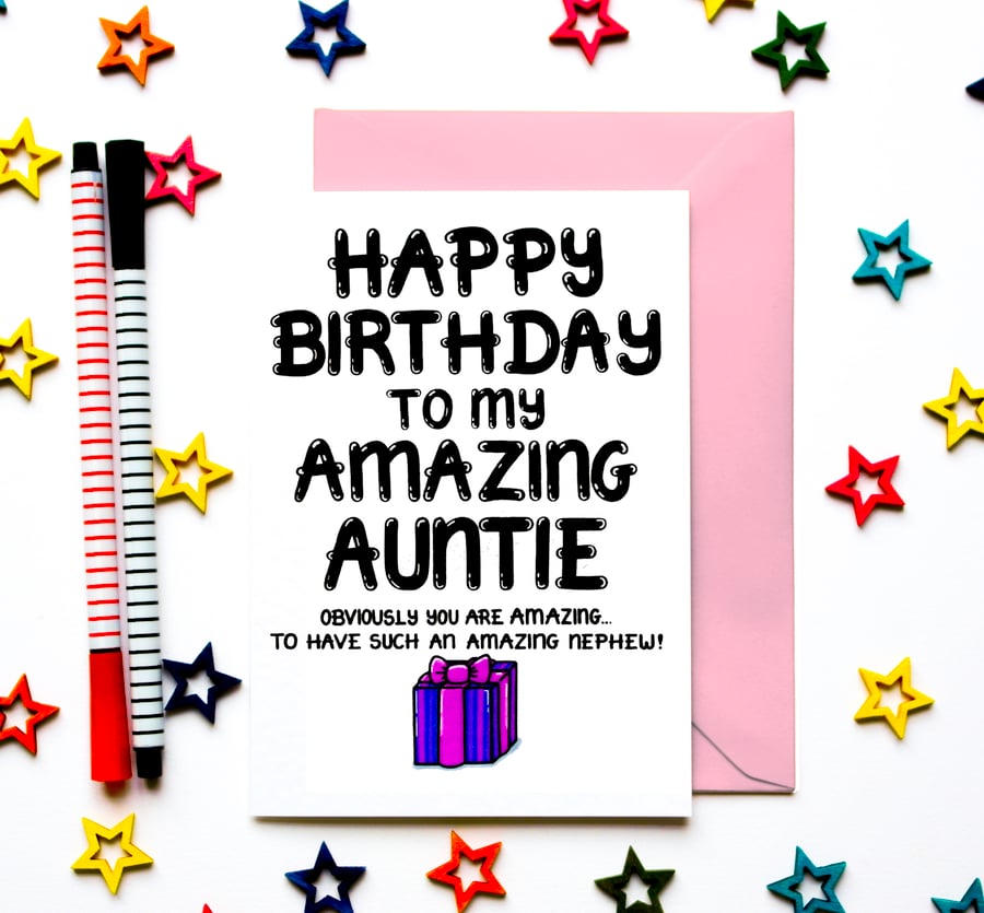 Funny Auntie Birthday Card From Adult, Teenage, Infant Nephew