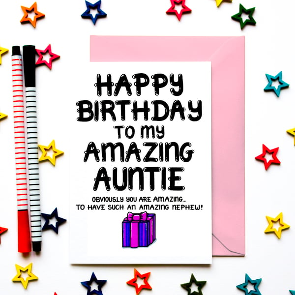 Funny Auntie Birthday Card From Adult, Teenage, Infant Nephew