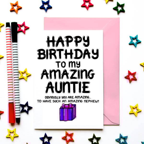 Funny Auntie Birthday Card From Adult, Teenage, Infant Nephew