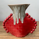 Handmade ceramic slimline windowsill vase red and gold