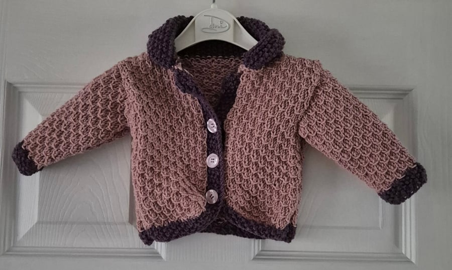 Merino, baby pink cardigan, 0 to 6 months