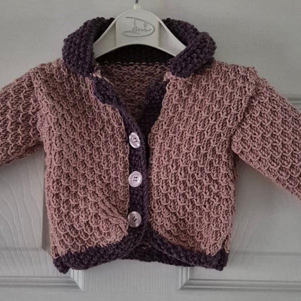 Merino, baby pink cardigan, 0 to 6 months