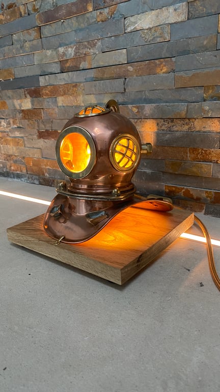 up cycled replica miniature Divers helmet made int9 unique table lamp