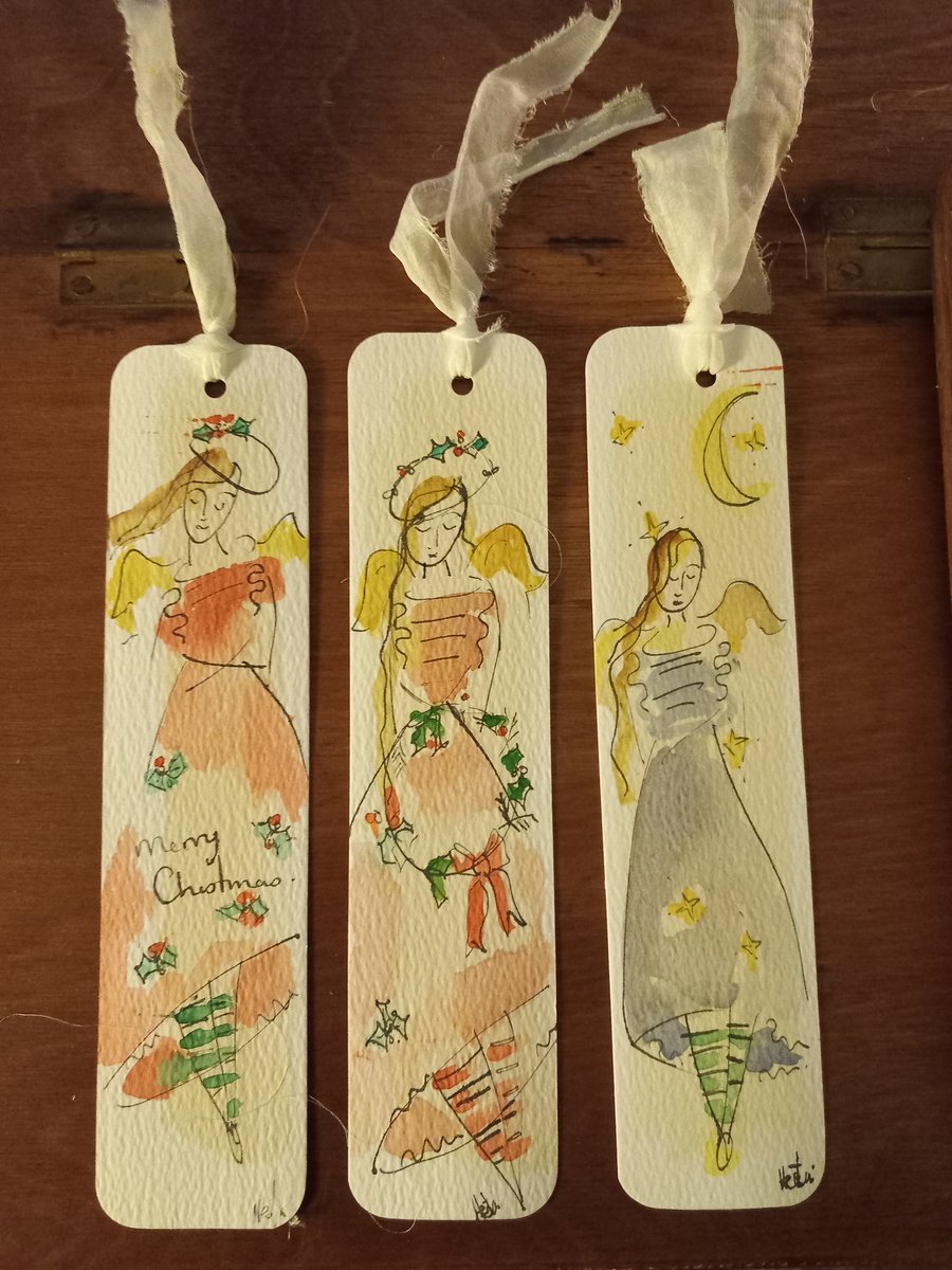 3 Hand drawn Christmas angel book marks