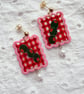 Red Gingham Picnic Olive Earrings