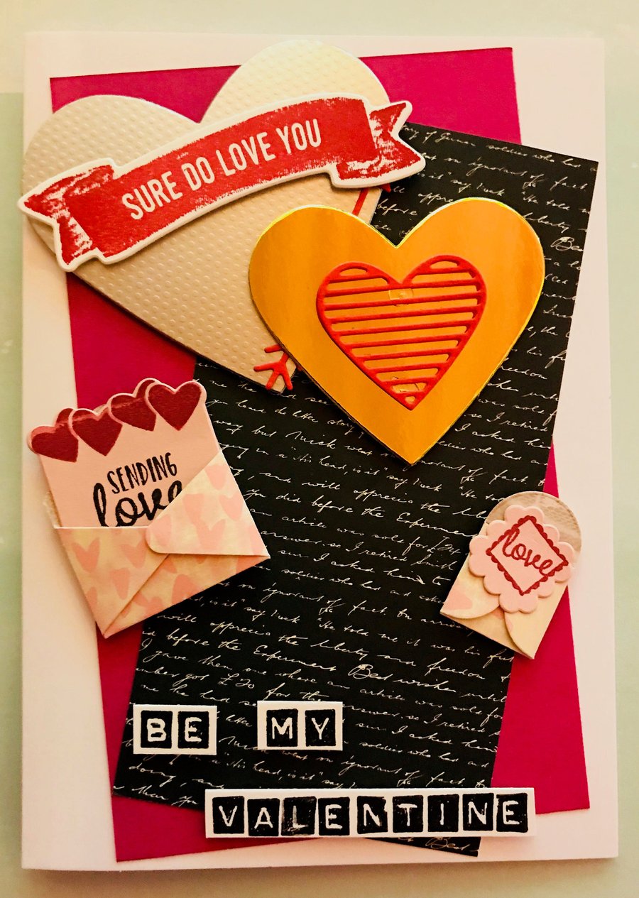 Valentine "Sure Do Love You" Card Choice of Gold or Silver 