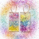 Rectangle Resin Glitter Earrings – Purple Blue Yellow Statement Dangle Earrings