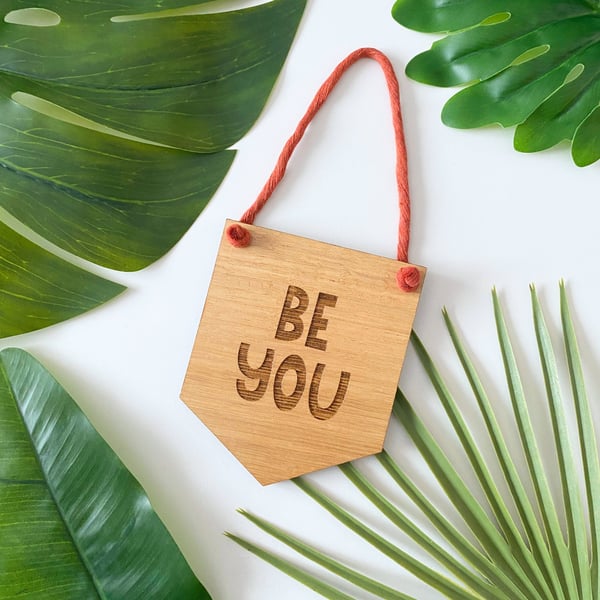Wooden wall hanging decoration, cheerful plant lover gift for gardener, positive