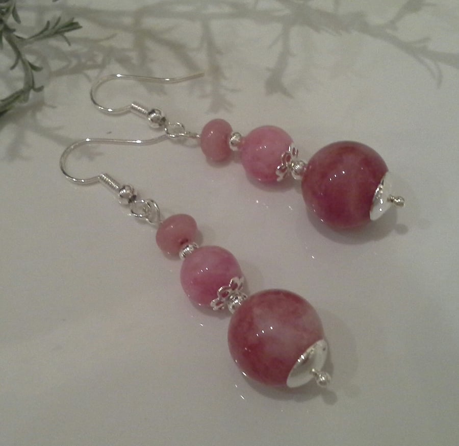 Drsigner Peach Quartzite Silved Plated Earrings