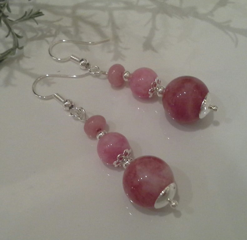 Drsigner Peach Quartzite Silved Plated Earrings